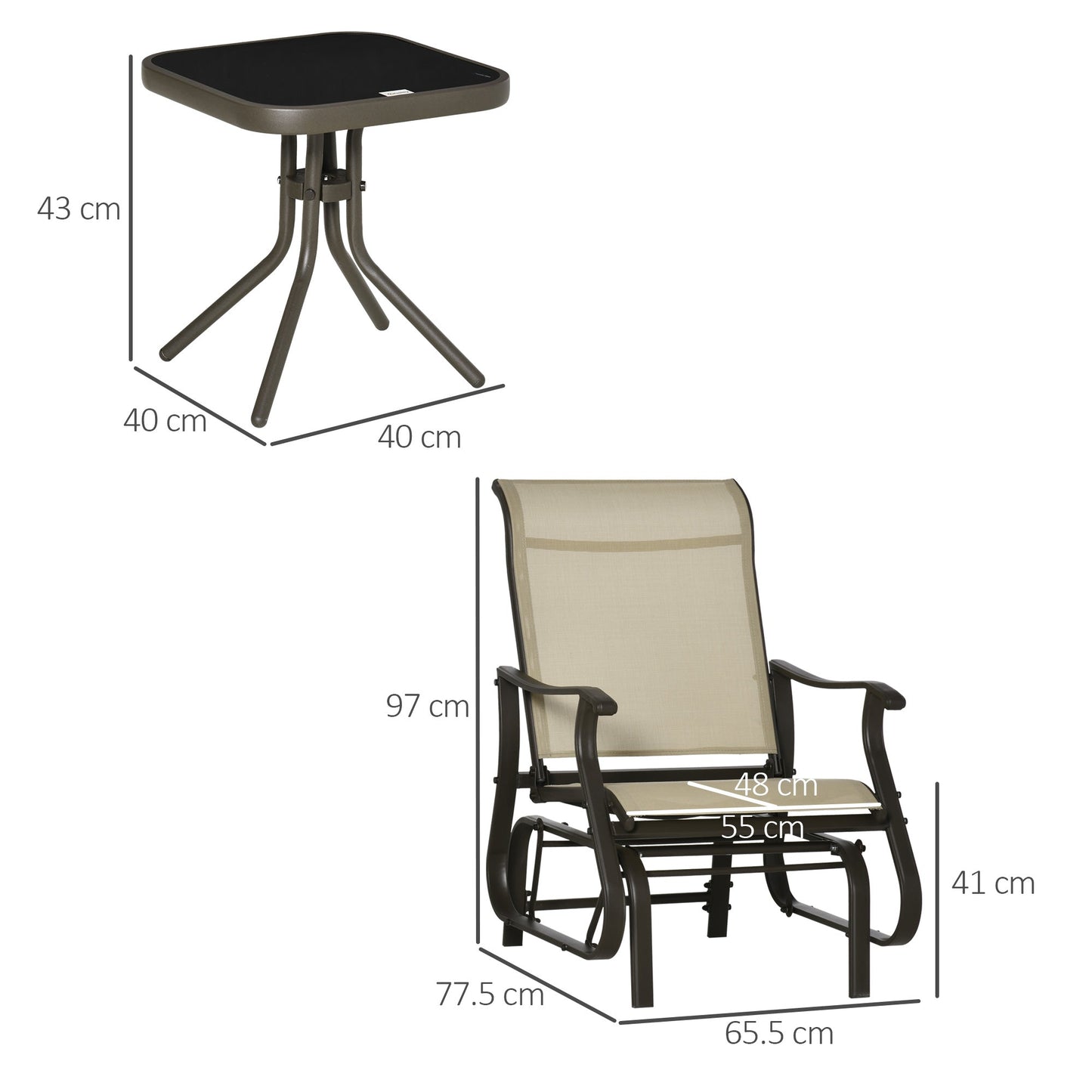 Set of 3 Gliding Chair & Tea Table Set