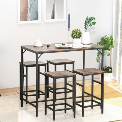 Industrial Rectangular Bar Table Set with 4 Stools for Dining Room