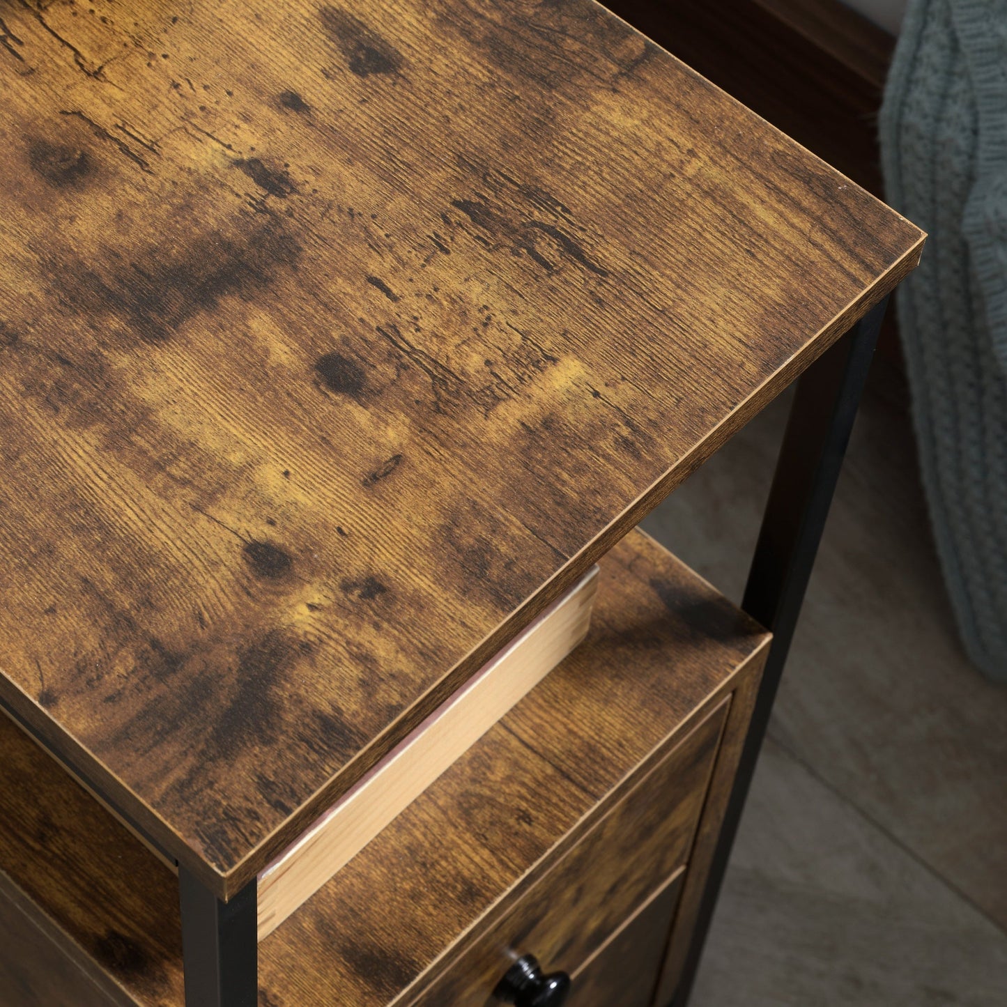 Side Table with 2 Drawers and Storage Shelf