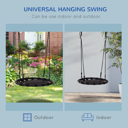 Homcom 23.5 Inch/ 60 cm Kids Nest Swing Seat Round Hanging Tree Metal Frame Backyard Playground Outdoor Garden Backyard Play Toy Black