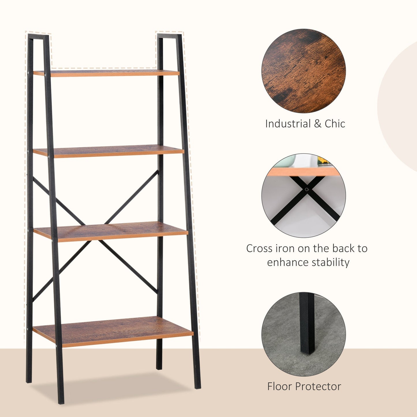 Four-Tier Metal Frame Minimal Shelving Unit - Wood-Effect