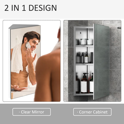 Stainless Steel Wall mounted Bathroom Corner Mirror Storage Cabinet Single Door 300mm W