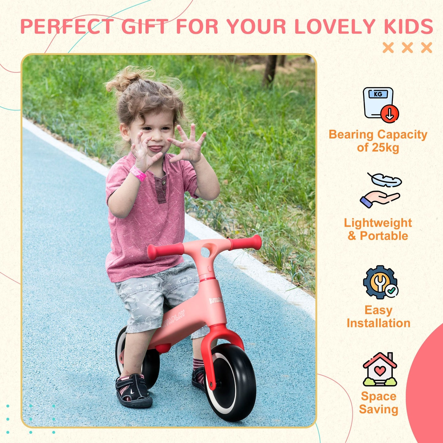 Balance Bike With Adjustable Seat 1.5 To 3 Years Pink by Aiyaplay