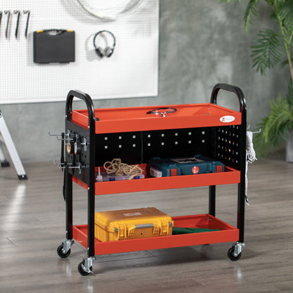 DURHAND 3 Tier Shelf Tool Cart Storage Trolley Wheel Cart for Garage Workshop Warehouse DIY Tool with 10 Hooks 100 kg