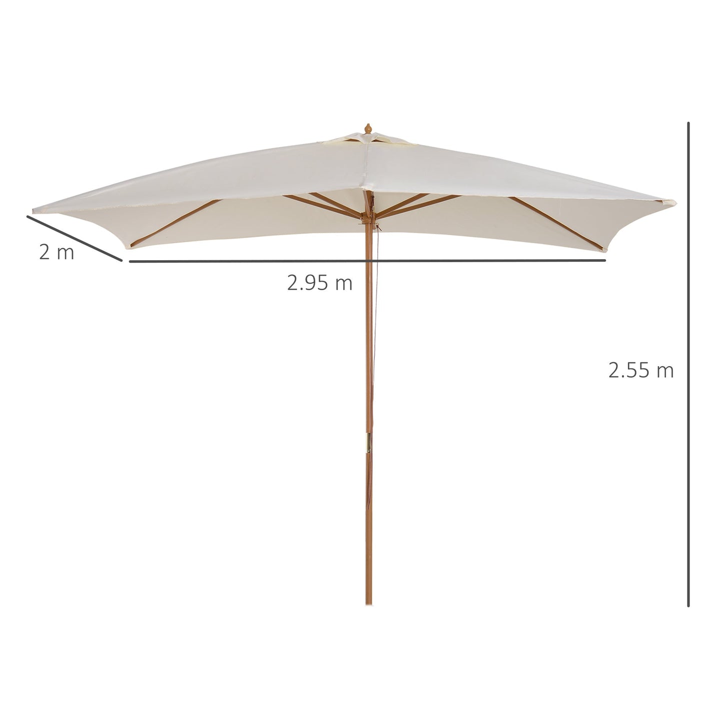 2 x 3m Wooden Garden Parasol Umbrella Outdoor Sun Shade Canopy