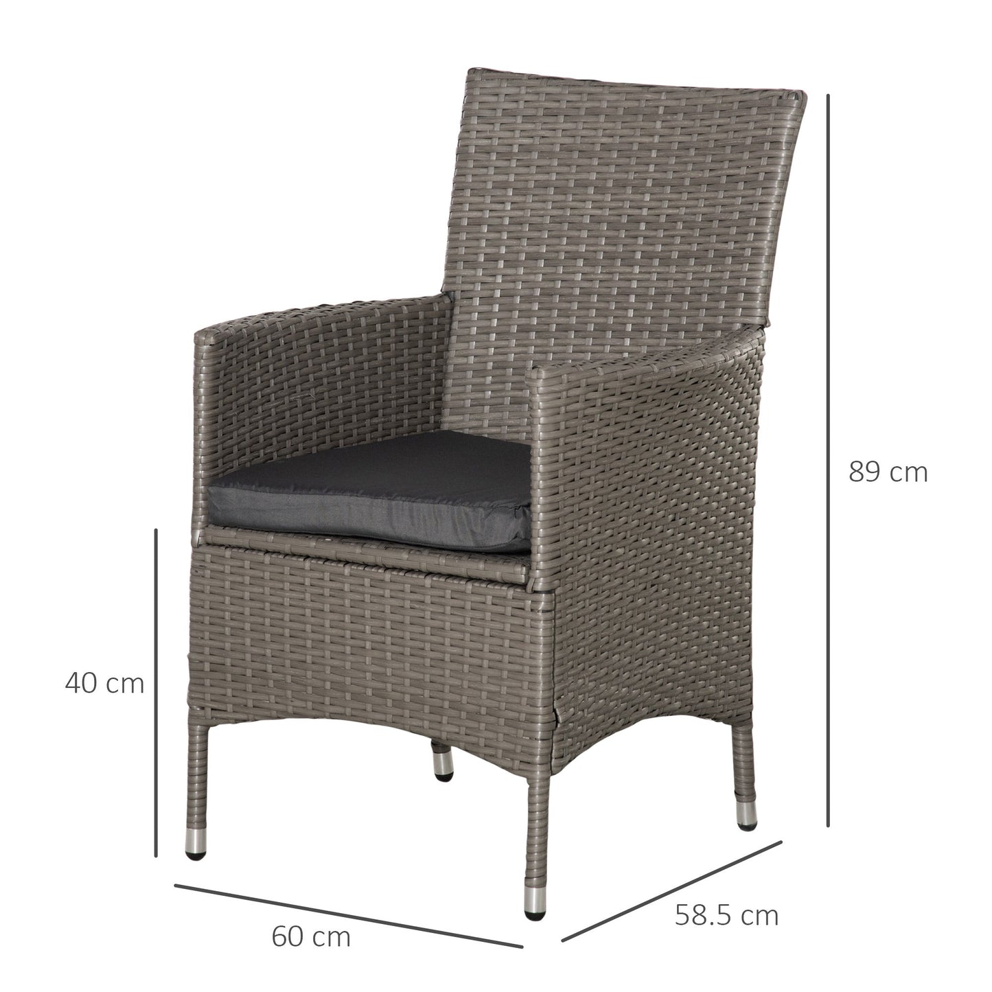 2 PC Outdoor Rattan Armchair Dining Chair Garden Patio Furniture w/ Armrests Cushions Grey