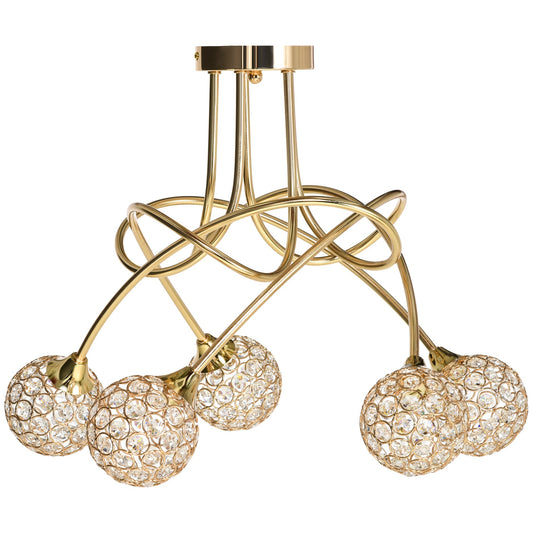 Crystal Chandelier Modern Pendant Light for Living Room with 5 Ball Lampshades 5 G9 Bulbs Required Gold Tone