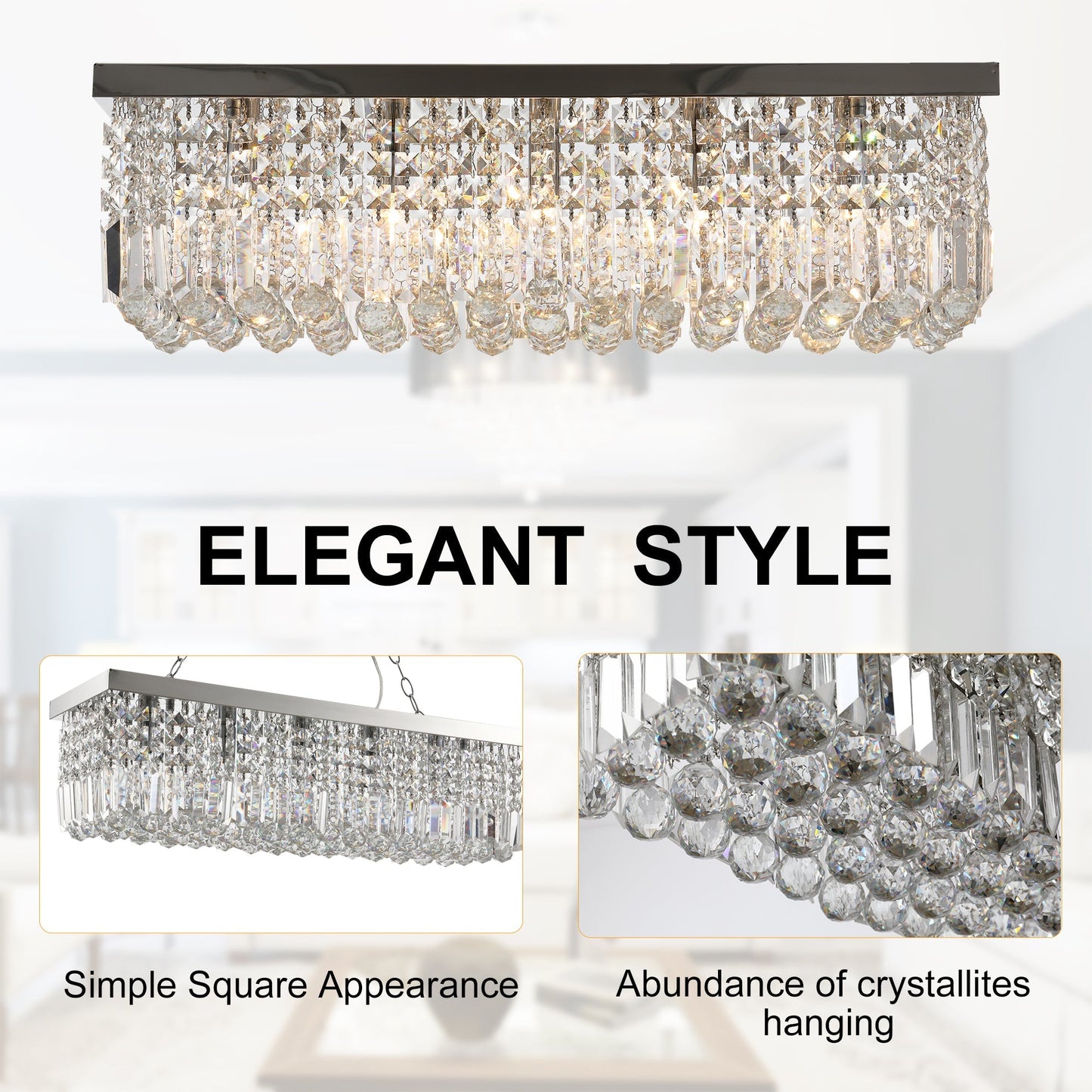 Modern Crystal Ceiling Light Square Chandelier for Home Office Hotel Silver