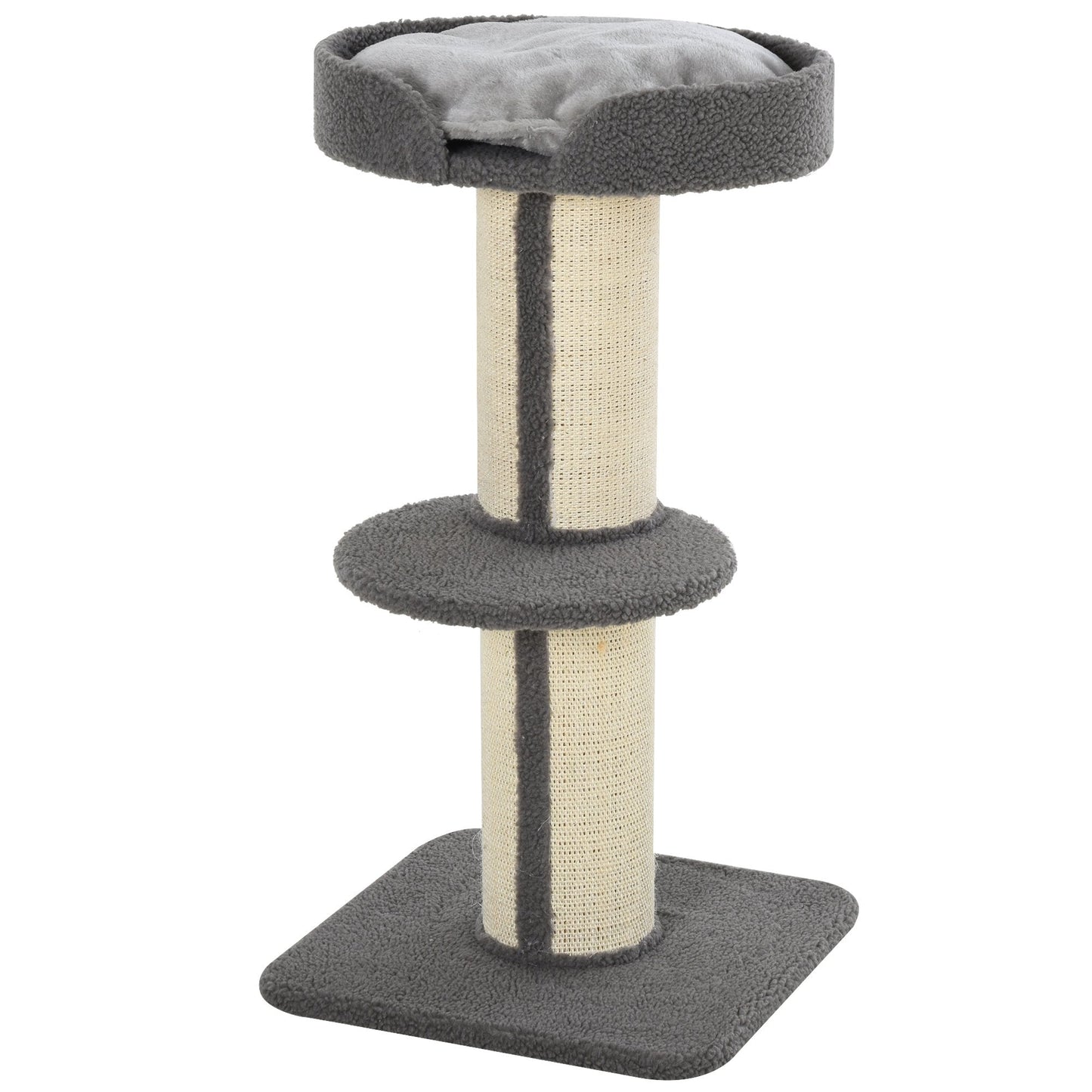 PawHut Cats 2-Tier Scratching Tree w/ Bed Grey