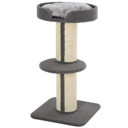 PawHut Cats 2-Tier Scratching Tree w/ Bed Grey