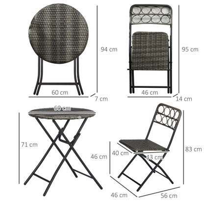 3-Piece Rattan Wicker Bistro Set with Easy Folding