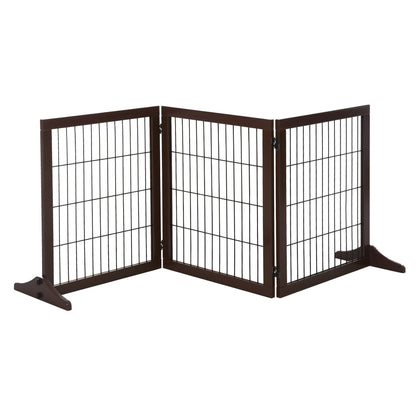 PawHut 3 Panel Pet Gate Pine Frame Indoor Foldable Dog Barrier w/Supporting Foot