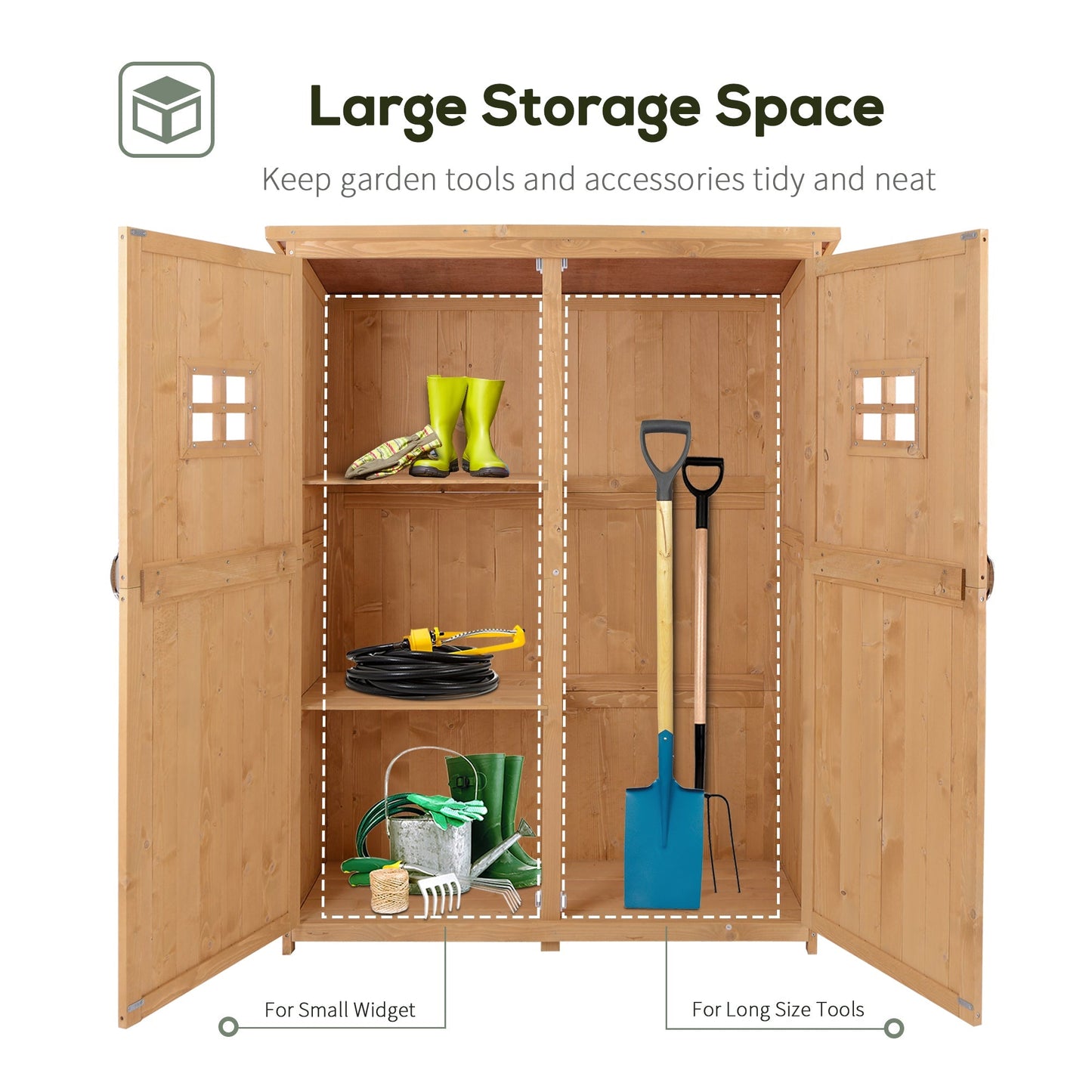 Barn 164cm Double Door Pent Garden Store Two Window Fir Wood Natural by Steadfast