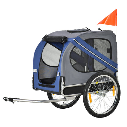 PawHut Folding Dog Bike Trailer Pet Cart Carrier for Bicycle Travel in Steel Frame with Hitch Coupler - Blue & Grey