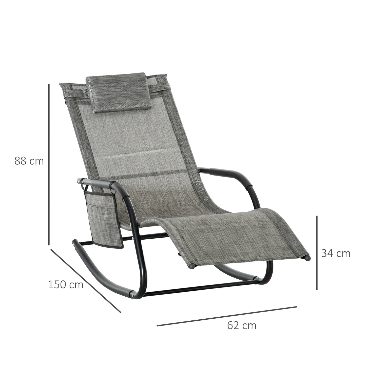 Outsunny Breathable Mesh Rocking Chair Patio Rocker Lounge For Indoor & Outdoor Recliner Seat W/ Removable Headrest For Garden And Patio Dark Grey