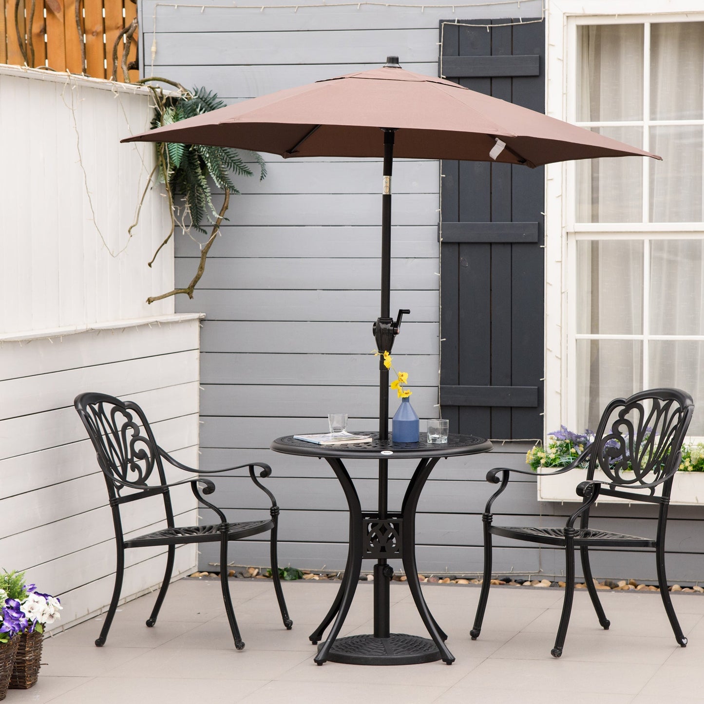 78cm Round Garden Dining Table Bistro Set with Parasol Hole Antique Cast Aluminium Outdoor Table Only