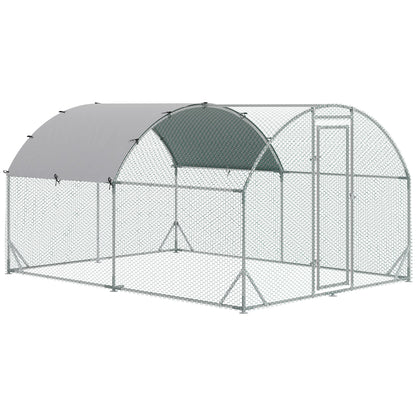 PawHut Walk In Chicken Run Galvanized Chicken Coop Hen Poultry House Cage Rabbit Hutch Pet Playpen Backyard with Water-Resist Cover