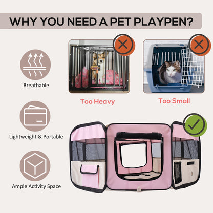 Fabric Dog Pens Pet Puppy PlayPen Dog Crate 37cmx37cmx95cm-Pink/Cream