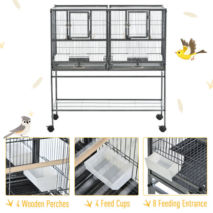 Grille 102cm Parrot Cage Wheeled Grey & Black by Pawhut