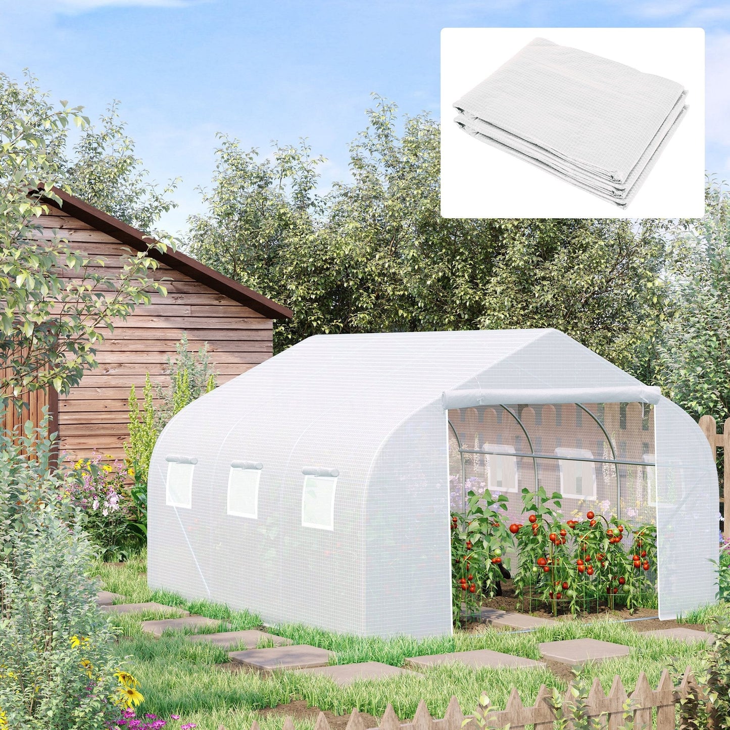 Walk In Greenhouse Cover Replacement Plant Growhouse PE Cover 4.5x3x2m White