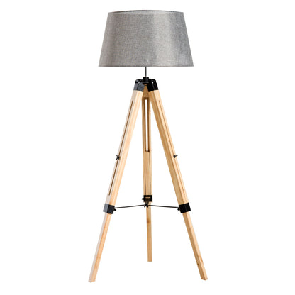 Homcom Tripod Floor Lamp Wooden Adjustable Modern Illumination Design E27 Bulb Compatible (Grey Shade) 99-143H