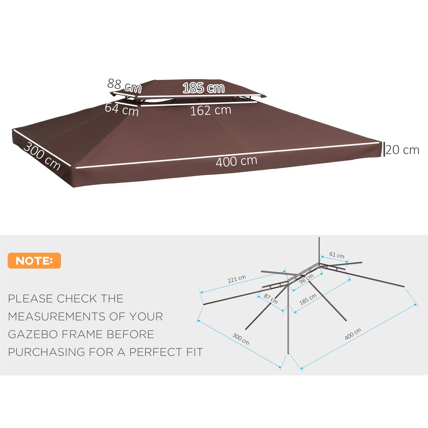 Outsunny 3 X 4M Gazebo Canopy Replacement Cover