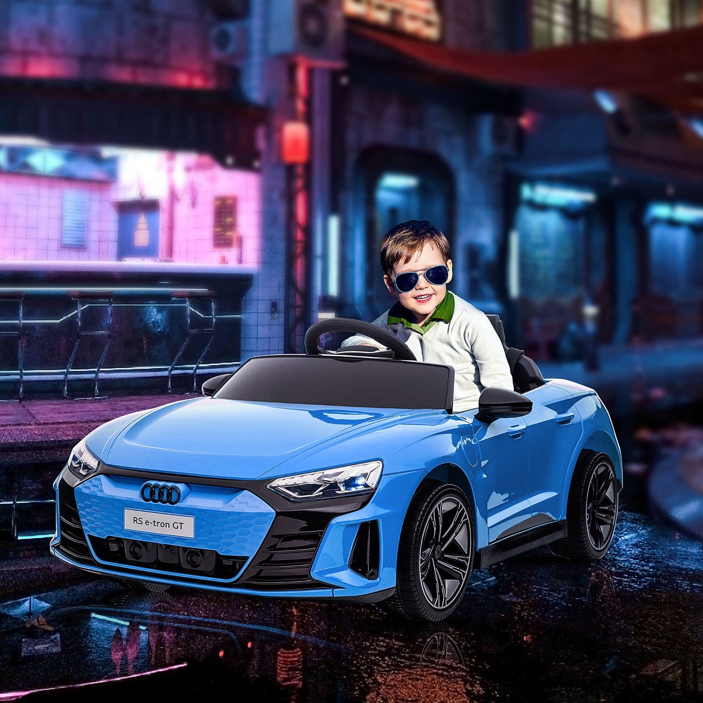 Homcom Audi Licensed 12V Kids Electric Ride-On With Remote Control Suspension System Lights Music Motor - Blue