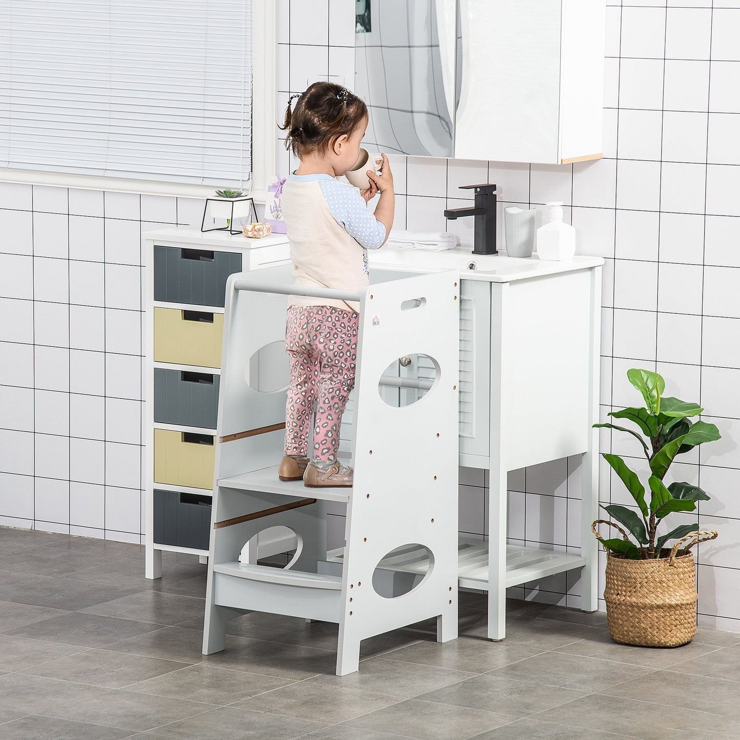 Kids Step Stool Toddler Kitchen Stool Tower with Adjustable Standing Platform