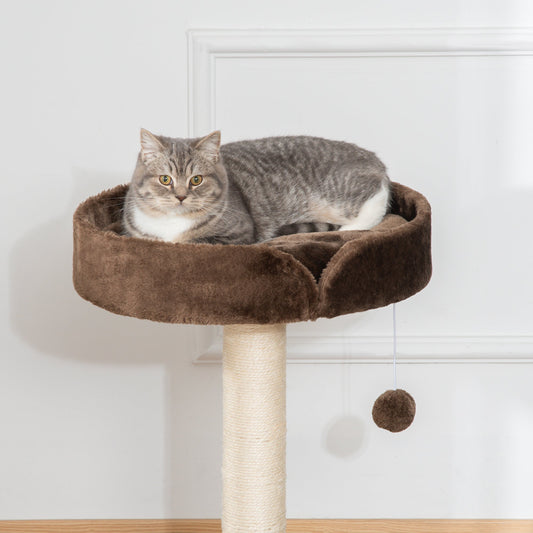 PawHut Small Cat Tree for Indoor Cats with Sisal Scratching Post Kitten Bed Cushion Ball Toy