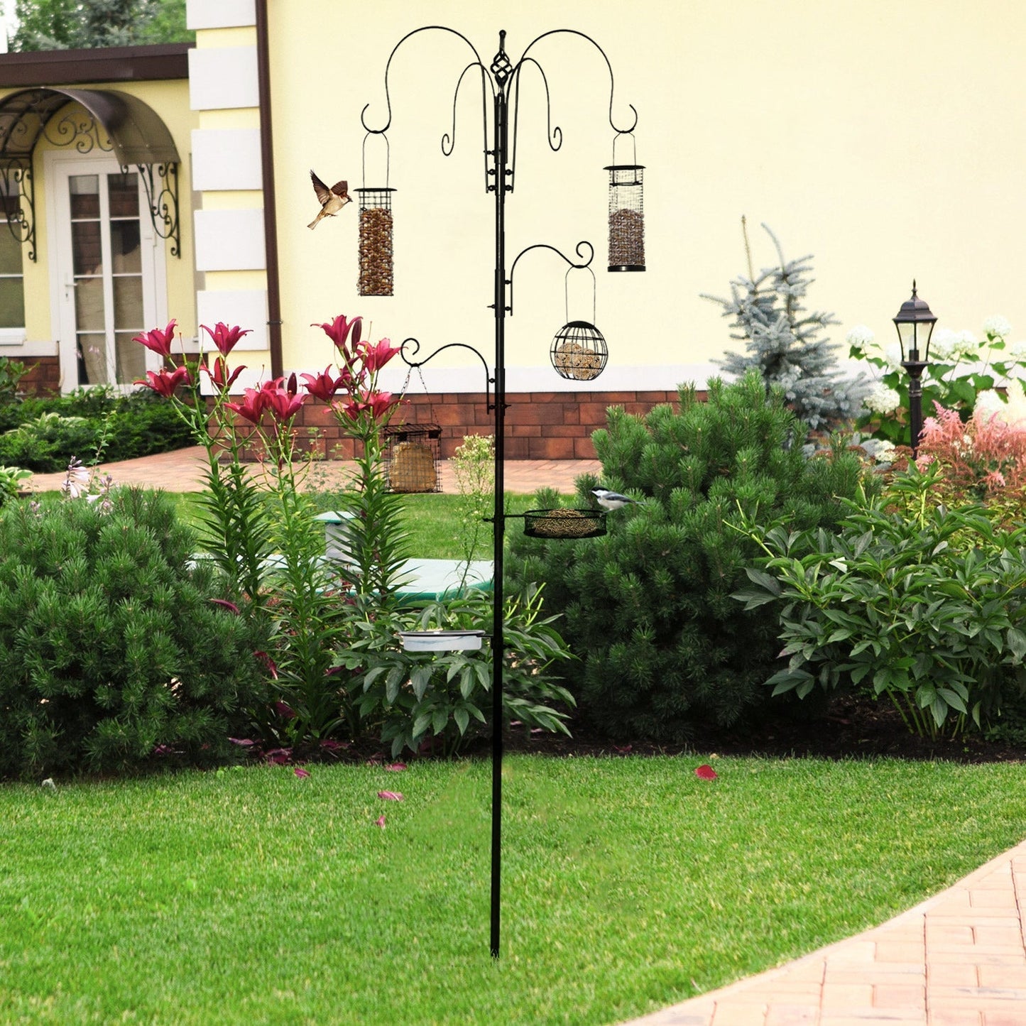 Hanging 226cm Bird Feeder Station Steel Black by Pawhut