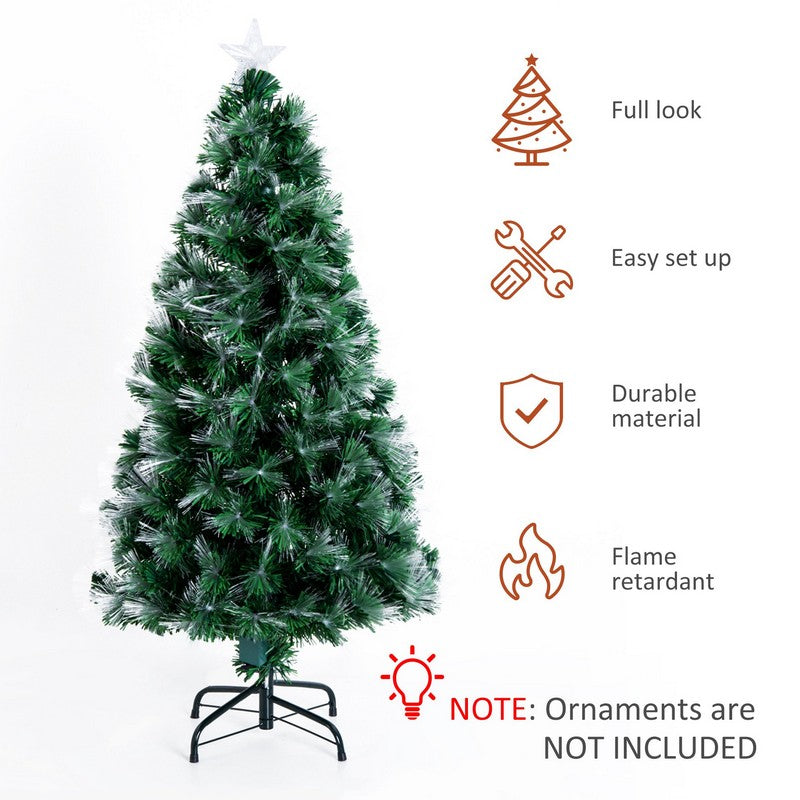 Homcom 4 Foot Tall Artificial Tree Fiber Optic Colorful LED Pre-Lit Holiday Home Christmas Decoration with Flash Mode - Green