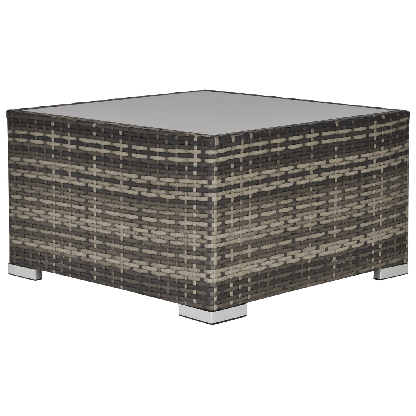 Square PE Wicker Rattan Table with Glass Top - Dark Grey