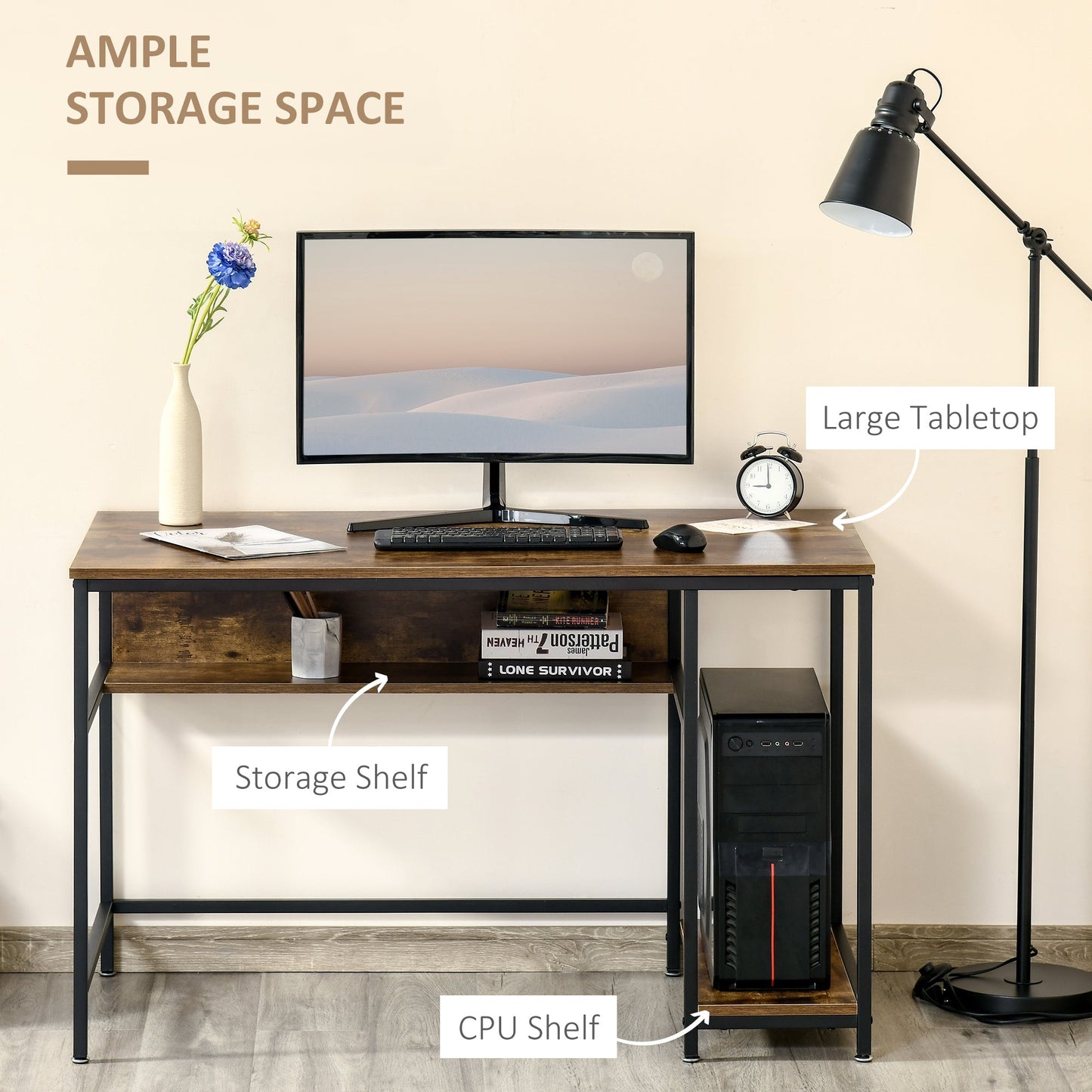 Home Computer Desk Writing Study Table Offcie PC Workstation with Storage Shelf