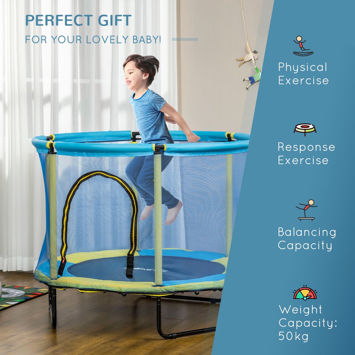 55 Inch Trampoline 1 to 6 Years Blue by Zonekiz