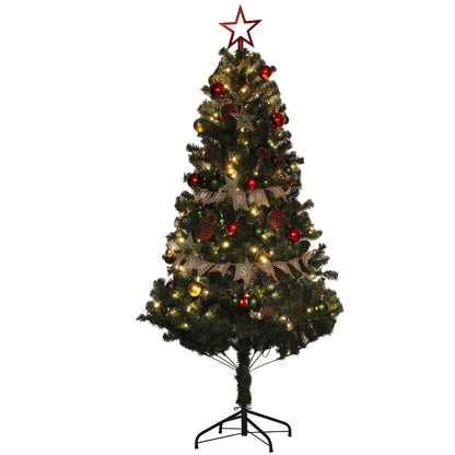 6ft Decorated Christmas Tree Artificial - Dark Green with LED Lights Warm White 353 Tips