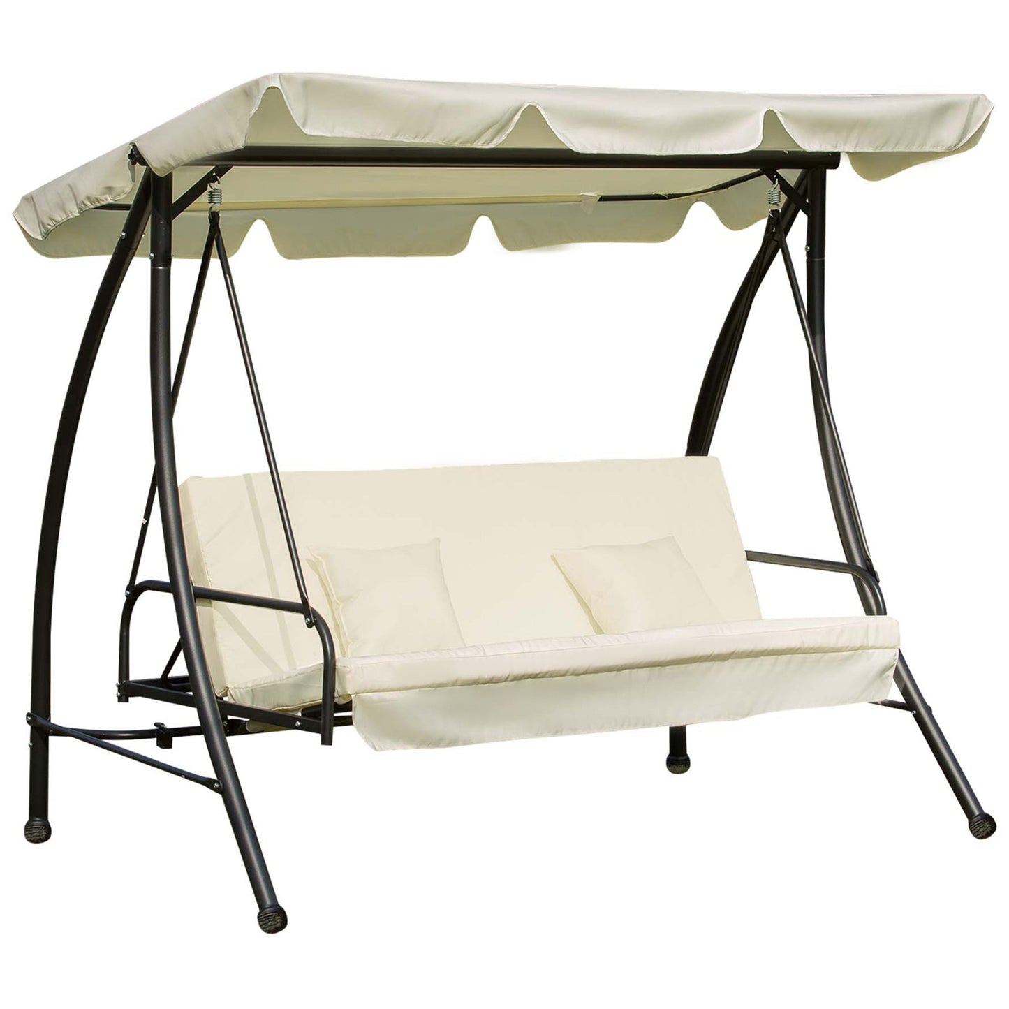 3 Seater Swing Chair 2-in-1 Hammock Bed Patio Garden Swing Seat Bed with Adjustable Canopy and Cushions