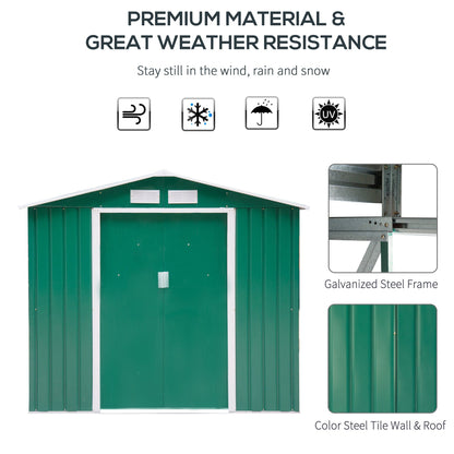 Galvanised 7 x 4' Double Door Reverse Apex Garden Shed Lockable Steel Green by Steadfast