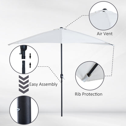 3M Half Parasol Semi Round Umbrella Patio Metal Frame Crank Handle for Balcony-- NO BASE INCLUDED