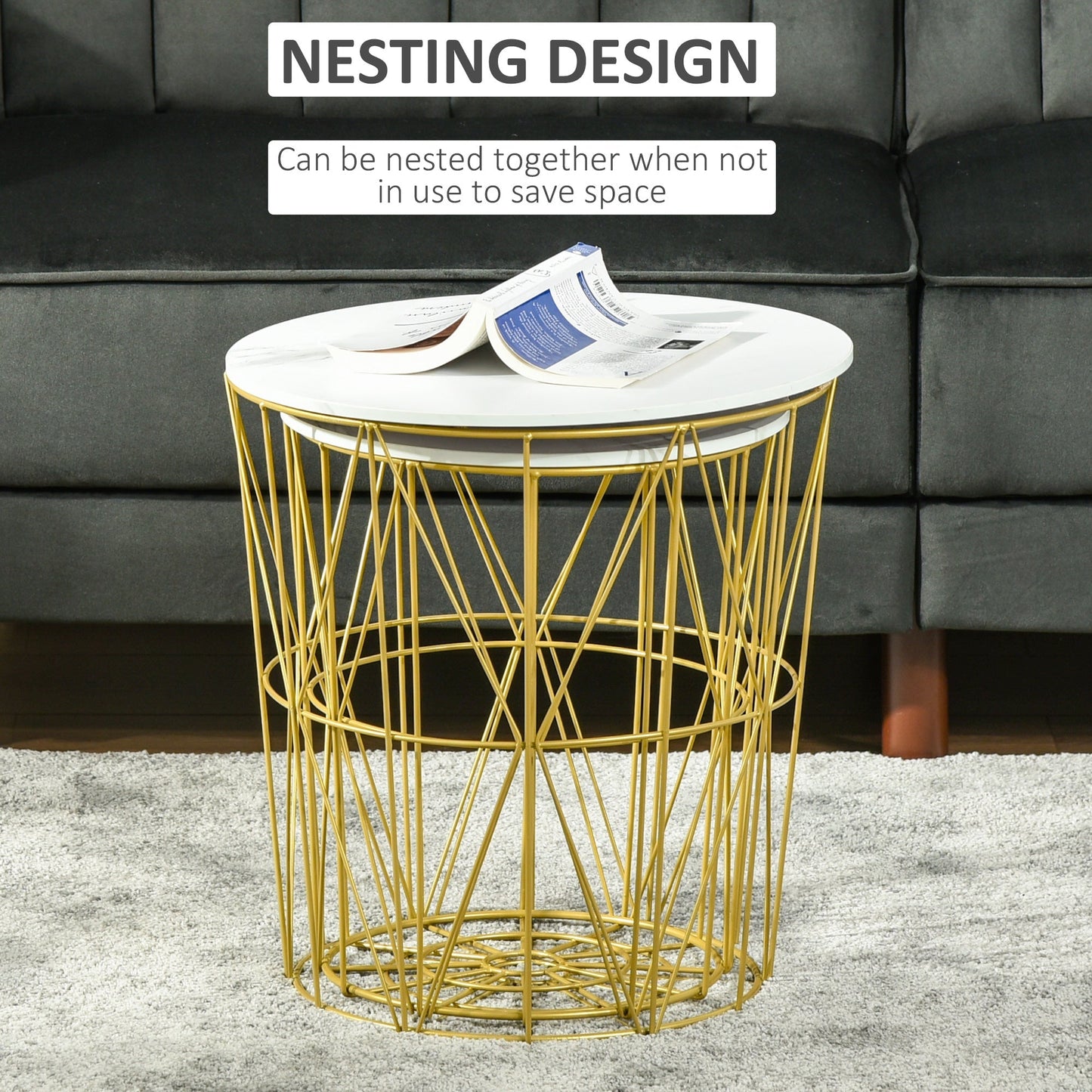 Set of 2 Nesting Side Tables with Storage