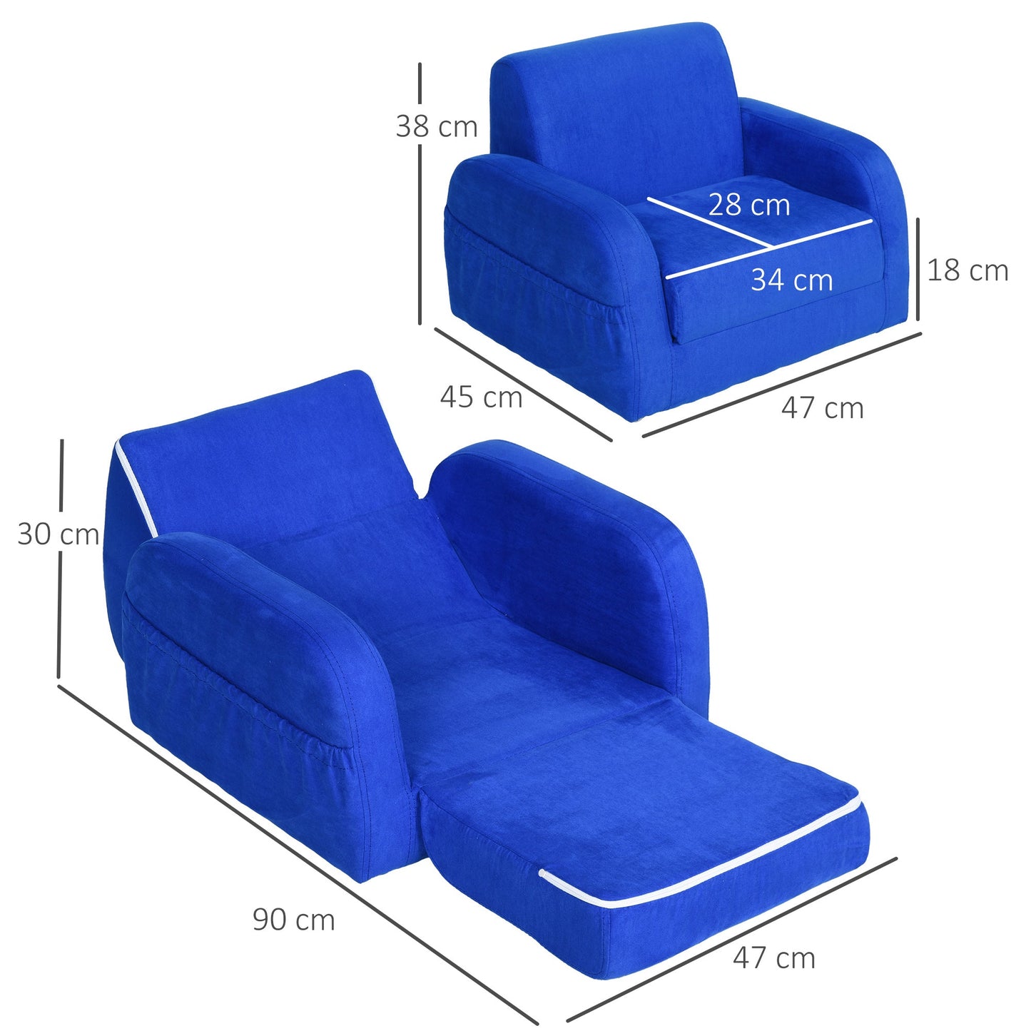 2 In 1 Kids Children Sofa Chair Bed Folding Couch Soft Flannel Foam Toddler Furniture for 3-4 years old Playroom Bedroom Living Room