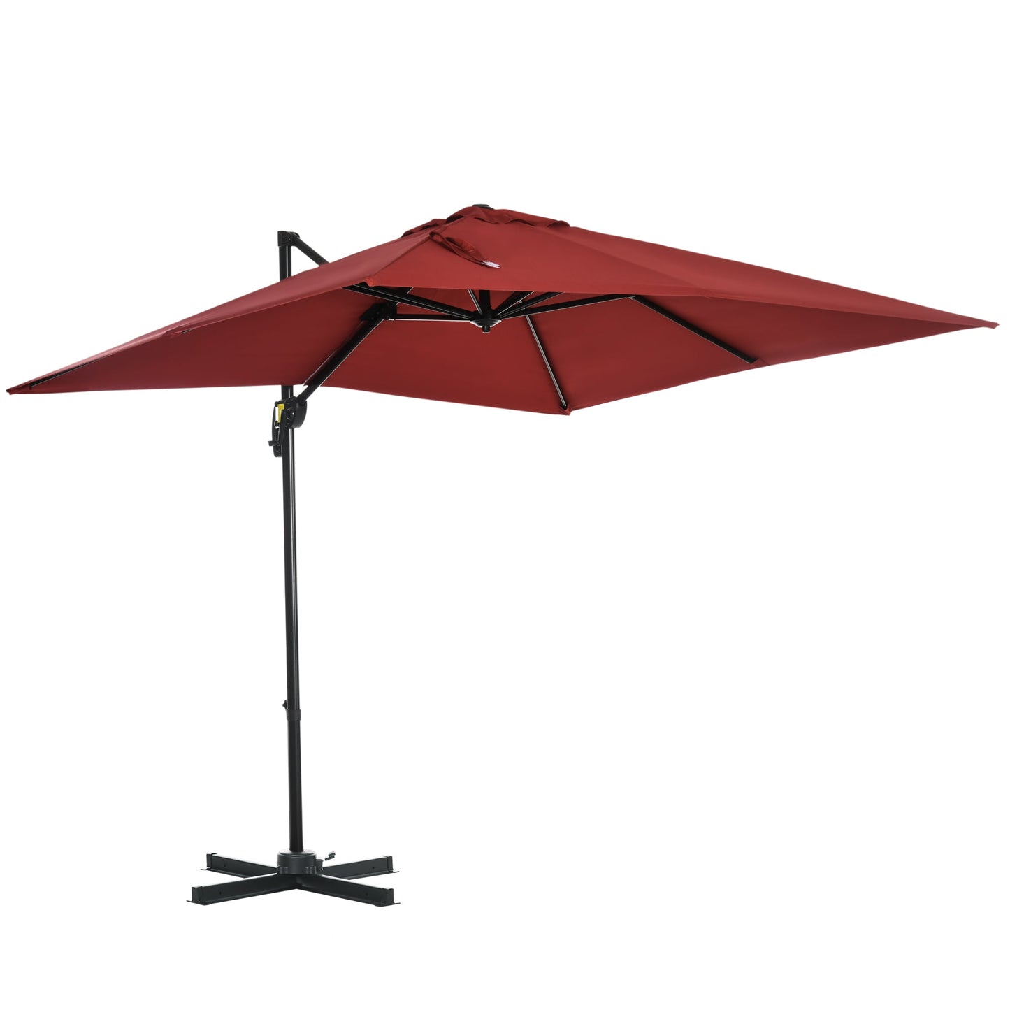 2.5 x 2.5m Patio Offset Parasol Umbrella Cantilever Hanging Aluminium Sun Shade Canopy Shelter 360° Rotation with Crank Handle and Cross Base