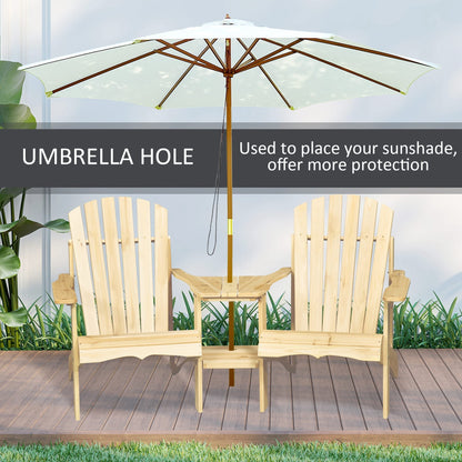 Wooden Outdoor Double Adirondack Chairs Loveseat w/ Center Table and Umbrella Hole