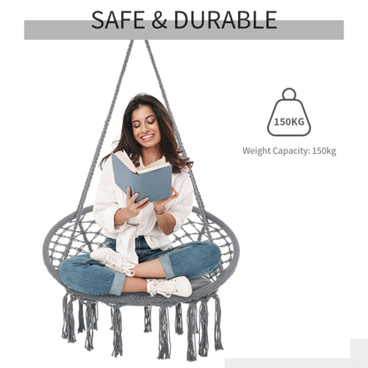 Outdoor Cotton-Polyester Blend Macrame Hanging Rope Chair with Cushion