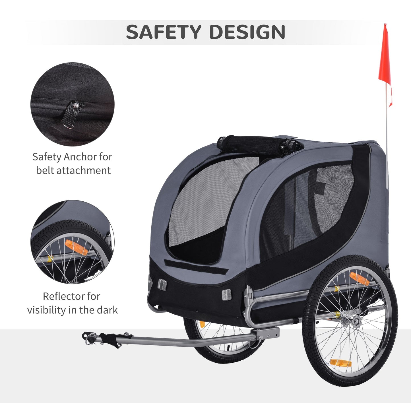 PawHut Steel Pet Bicycle Trailer 2 Wheel Jogger Carrier Grey