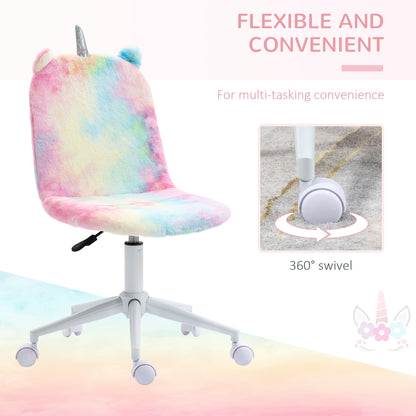 Vinsetto Fluffy Unicorn Office Chair with Mid-Back and Swivel Wheel