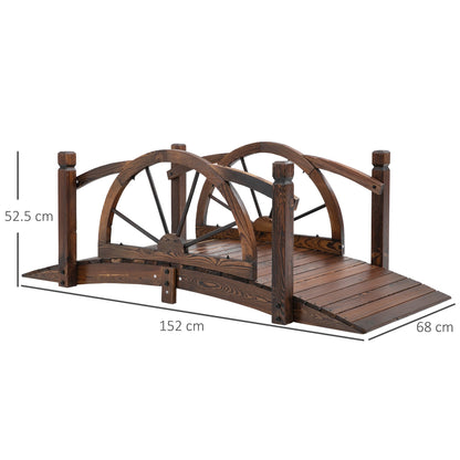 1.5M Wooden Garden Bridge Decorative Arc Footbridge with Safety Guardrail Outdoor Lawn Pond Bridge Walkway Stained Wood