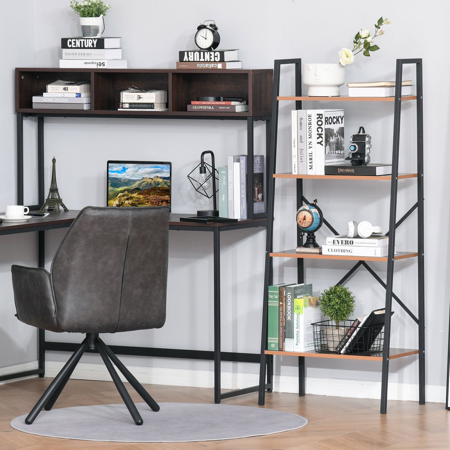 Four-Tier Metal Frame Minimal Shelving Unit - Wood-Effect