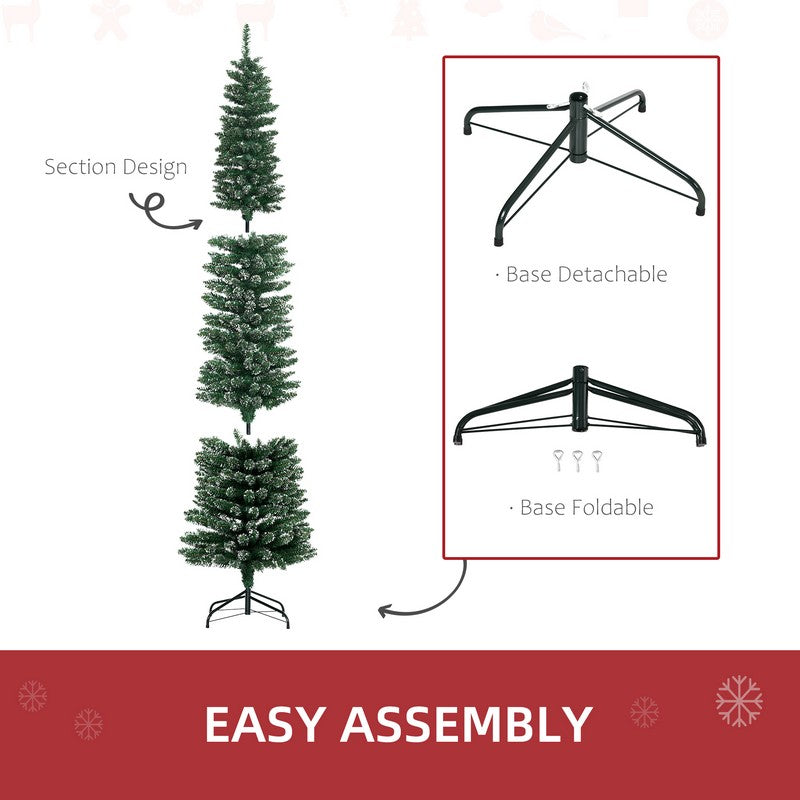 7.5 Foot Artificial Snow Dipped Christmas Tree Xmas Pencil Tree Holiday Home Indoor Decoration with Foldable Black Stand