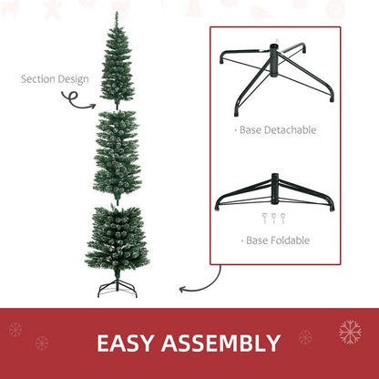 7.5 Foot Artificial Snow Dipped Christmas Tree Xmas Pencil Tree Holiday Home Indoor Decoration with Foldable Black Stand