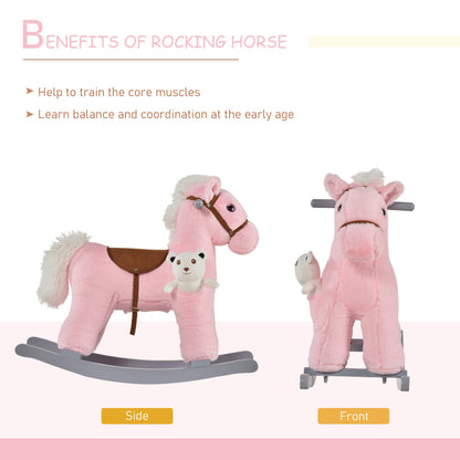 Kids Plush Ride-On Rocking Horse Toy Rocker with Plush Toy Realistic Sounds for Child 18-36 Months Pink